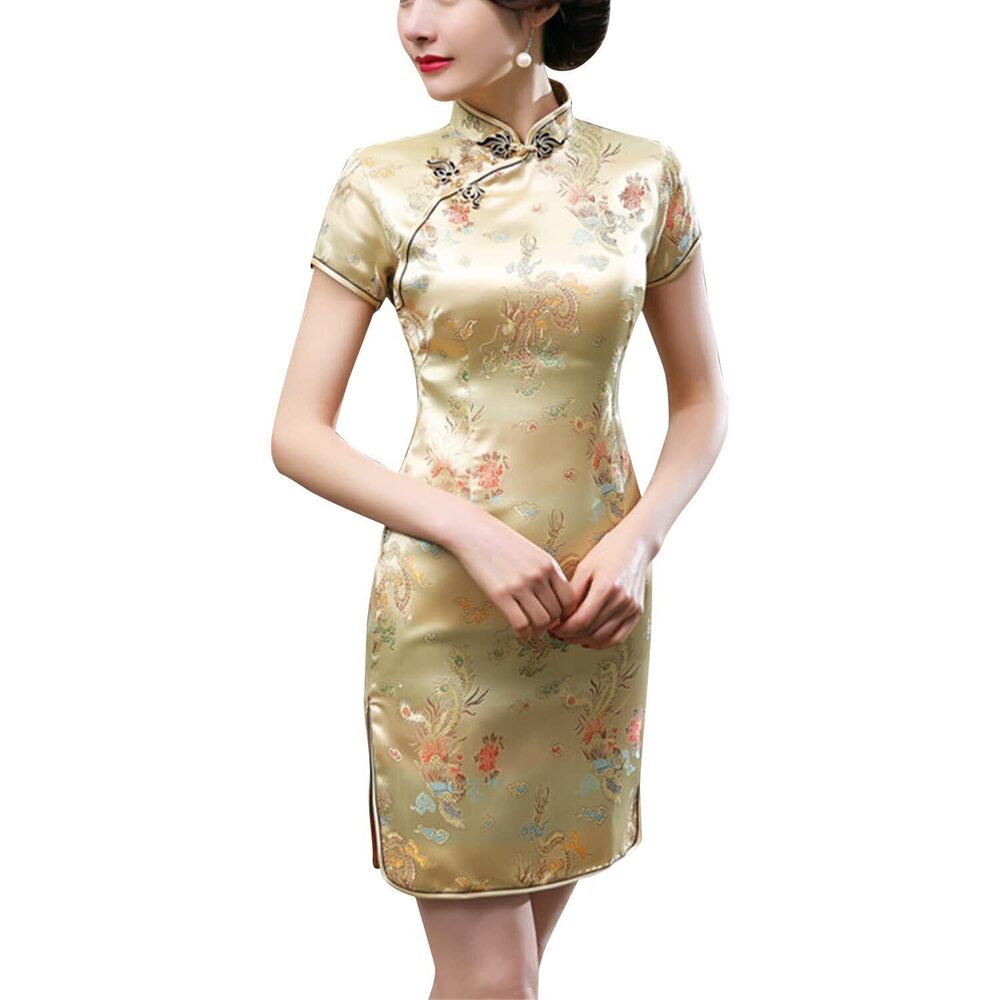 5397 Traditional Cheongsam Costume Print High Slit Side Chinese New Year